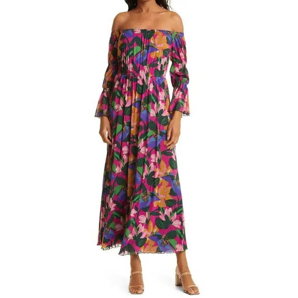 Diane von Furstenberg DVF Pink Floral Mesh Maxi Dress Bell Sleeve Medium - Picture 13 of 13